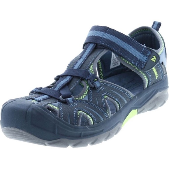 Merrell Hydro Hiker Navy and Green Velcro Shoes size 2 youth - Picture 1 of 13